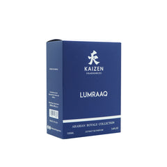 Lumraaq perfume sleeve side view – elegant niche extrait de parfum by Kaizen Fragrances