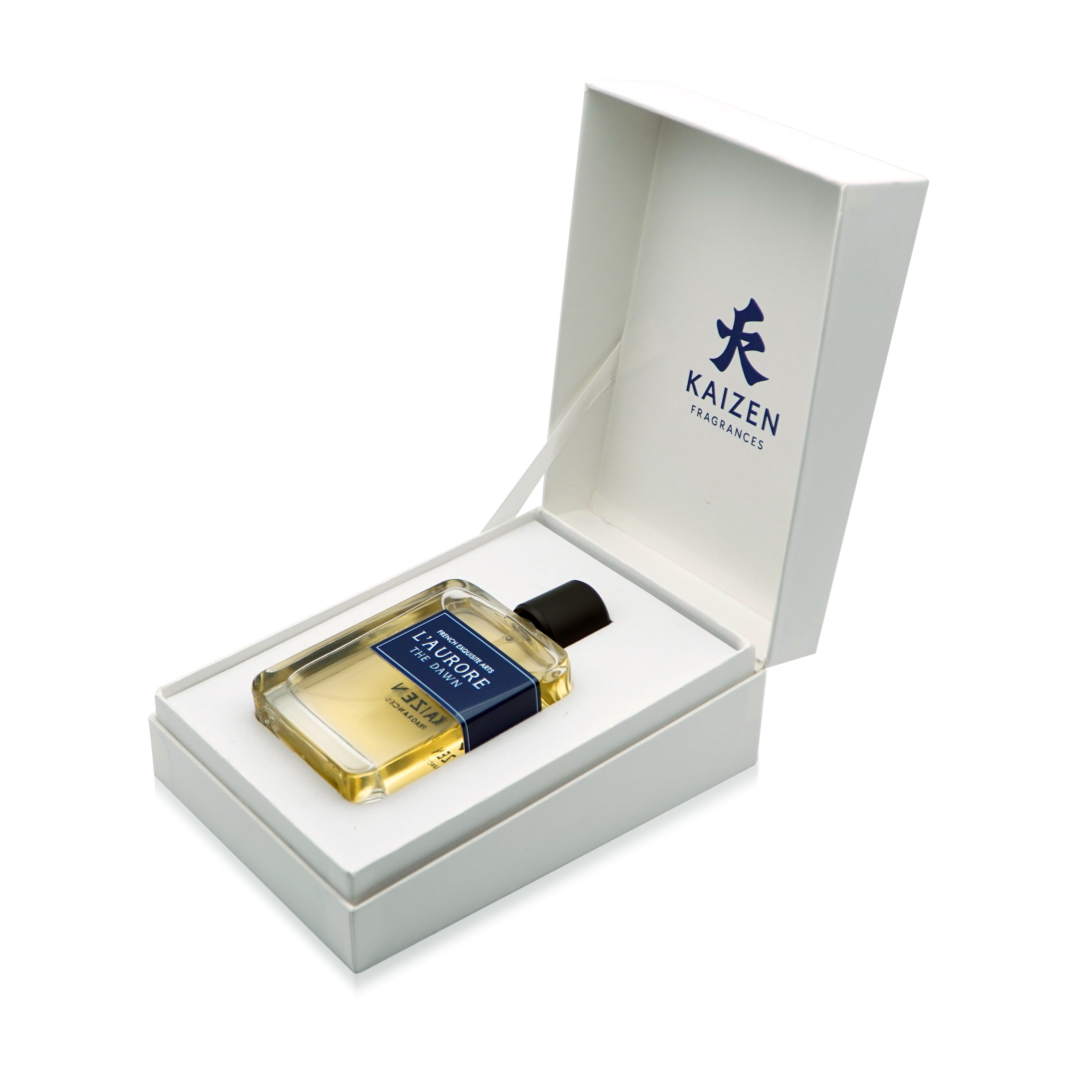 L'aurore The Dawn gift box open – premium luxury fragrance gift UAE Kaizen Fragrances